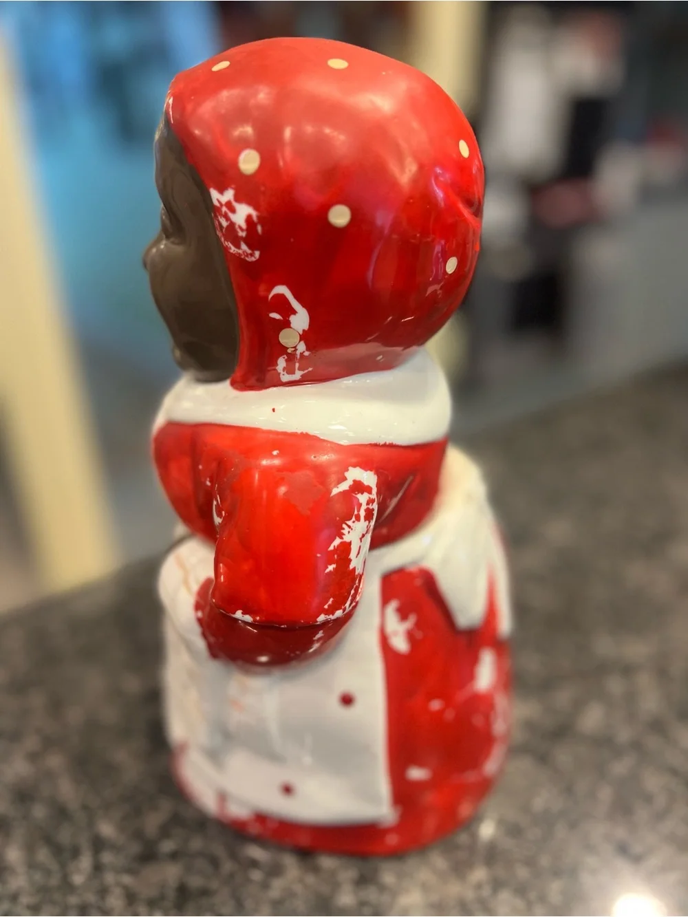 VERY RARE VINTAGE COOKIE JAR RED AND WHITE POLKA DOT APRON